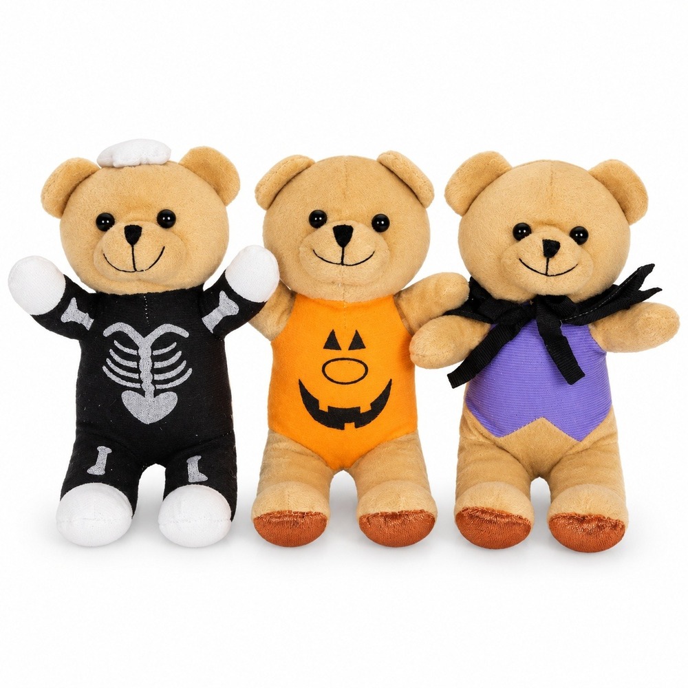 Kellytoy Halloween Teddy Bear Plush Lot 3 Skeleton Pumpkin Vampire Y2K Gothic